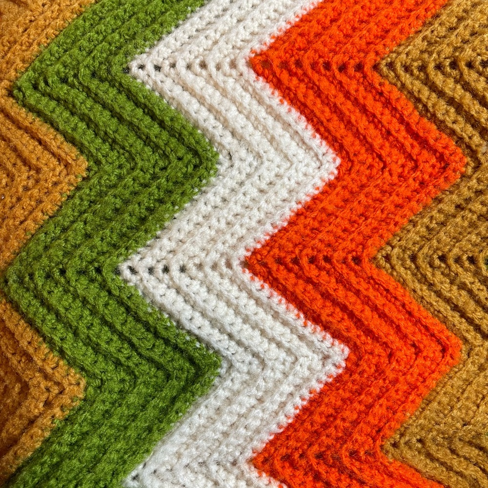Handmade Afghan Chevron Zigzag Pattern Crochet Blanket Throw Earth Tones 66 X 46 - Picture 5 of 5